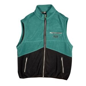 Vintage Mountain Dew Fleece Vest Teal Black Colorblock Full Zip Mens L XL